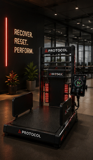Protocol Recovery Platform in a corporate wellness setting with motivational signage